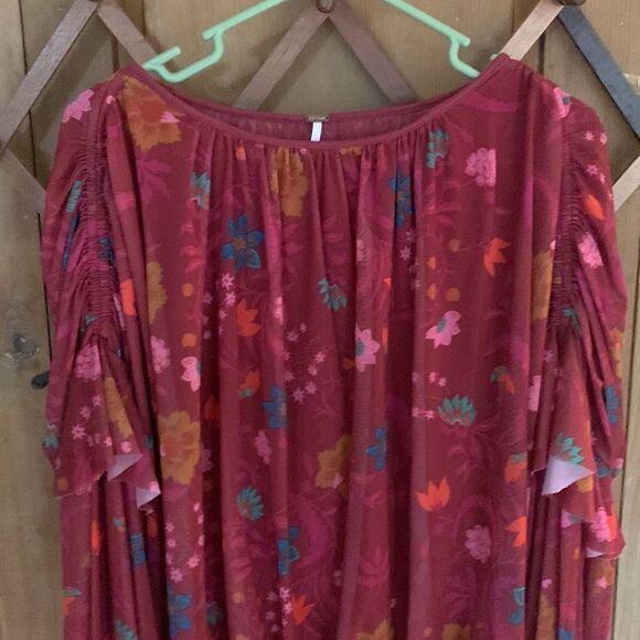 Free People Wildflower Honey maroon ruffled long sleeve blouse - Picture 4 of 9